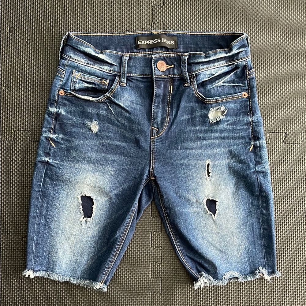 Express Blue Distressed Jean Shorts